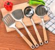 Long Handle Colander Pot Scoop Kitchen Cooking Tool, Wooden Handle