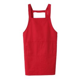 Red Cotton Home Kitchen Apron Coffee Shop Waiter Fashionable Waterproof Apron