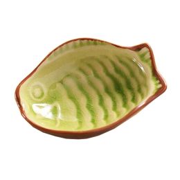 Sets of 4 Ceramic Saucepan Creative Fish Snack Plate Sauce Dish Mustard Sauce, Light Green