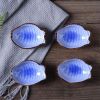 Sets of 4 Ceramic Saucepan Creative Fish Snack Plate Sauce Dish Mustard Sauce, Blue
