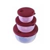 Set of 3 Food Storage Containers Preservation Box Roundness Plastic Purplish Red