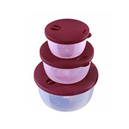 Set of 3 Food Storage Containers Preservation Box Roundness Plastic Purplish Red