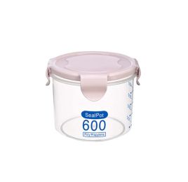 Set of 2 Food Storage Containers Seal Pots Plastic Storage Jars, 600ml, PINK