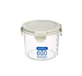 Set of 2 Food Storage Containers Seal Pots Plastic Storage Jars, 600ml, Light Green