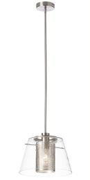 Dainolite Decorative 1-Light Pendant with Clear Glass and Steel Mesh - Satin Chrome Canopy Base