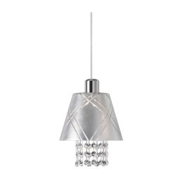1 Light Polished Chrome Pendant with Silver Leaf Shade Clear Crystal