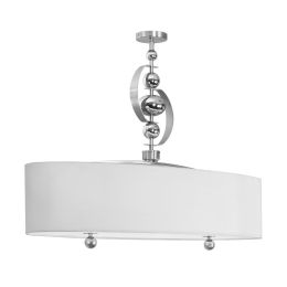 Dainolite Decorative 4 Light Horizontal Pendant White Linen Oval shade, Satin Chrome / Chrome Finish