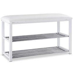 2 Tier Entryway Metal Soft Seat Shoe Rack Bench