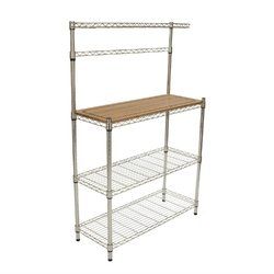 Metal Bakers Rack with Hanging Bar and Bamboo Cutting Board